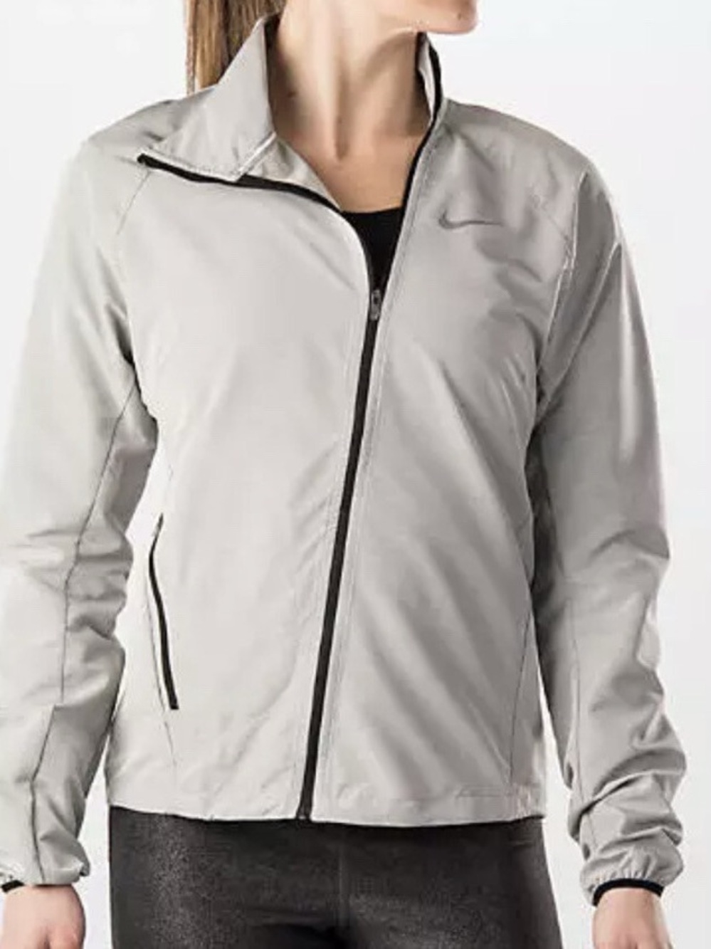 Nike Women's Light Gray Performance Asymmetric Zipper Jacket